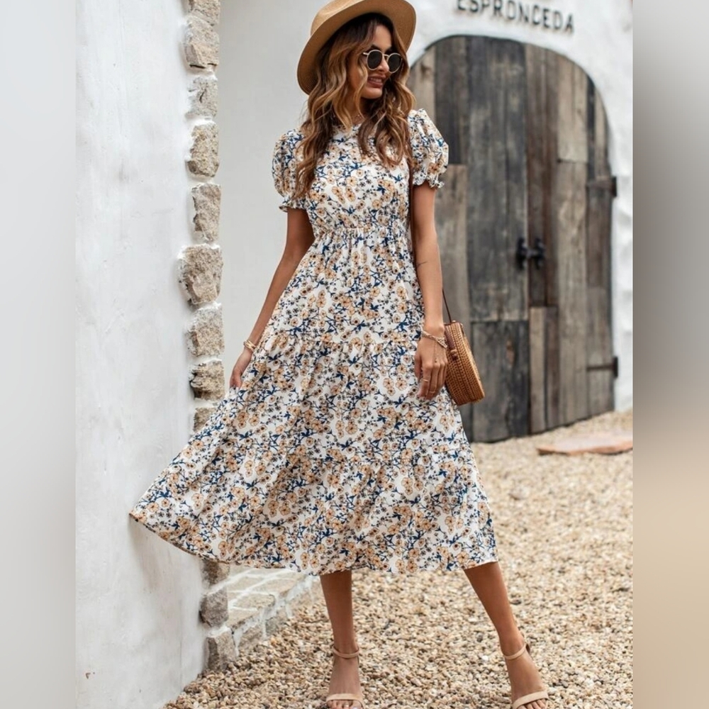 Ruffle floral A-line dress
